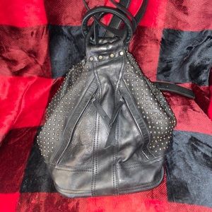 Large studded leather backpack purse